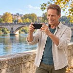 Why Some People Are Never Satisfied: The Hedonic Treadmill and What Actually Helps Man using a smartphone camera beside a river on an autumn afternoon.